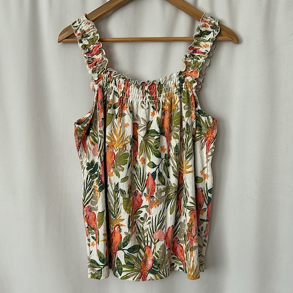 LC Lauren Conrad Tropical Floral Ruffle Straps Tank Top Shirt **Size XL**🦜🦜 - Picture 2 of 4